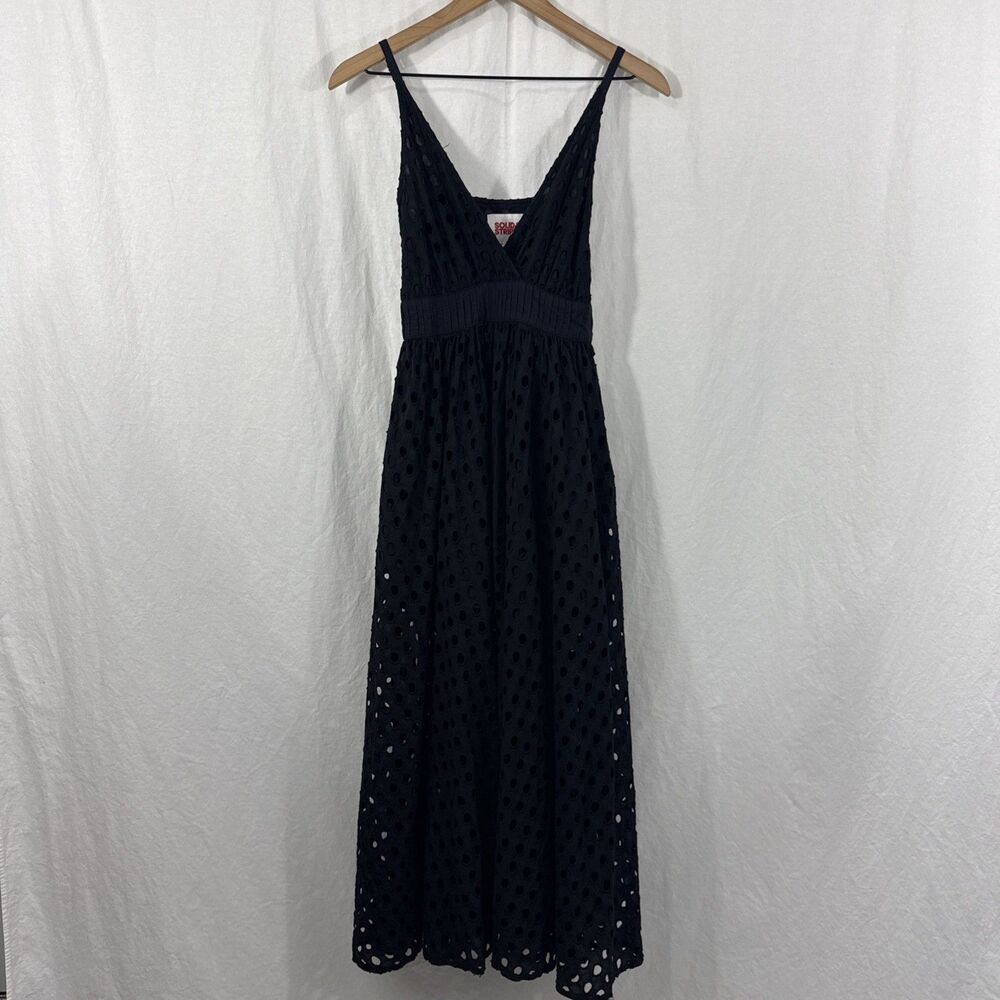 Solid & Striped Ariel Black Eyelet Lace Midi Dress Womens XS Summer Resort Euro